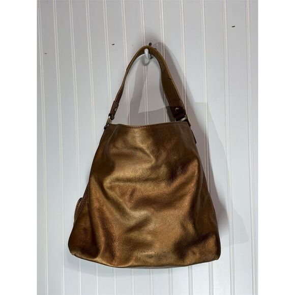 Michael Kors Bronze Metallic Leather Hobo Shoulder Bag Slouchy Y2K Mob Wife - Picture 5 of 10